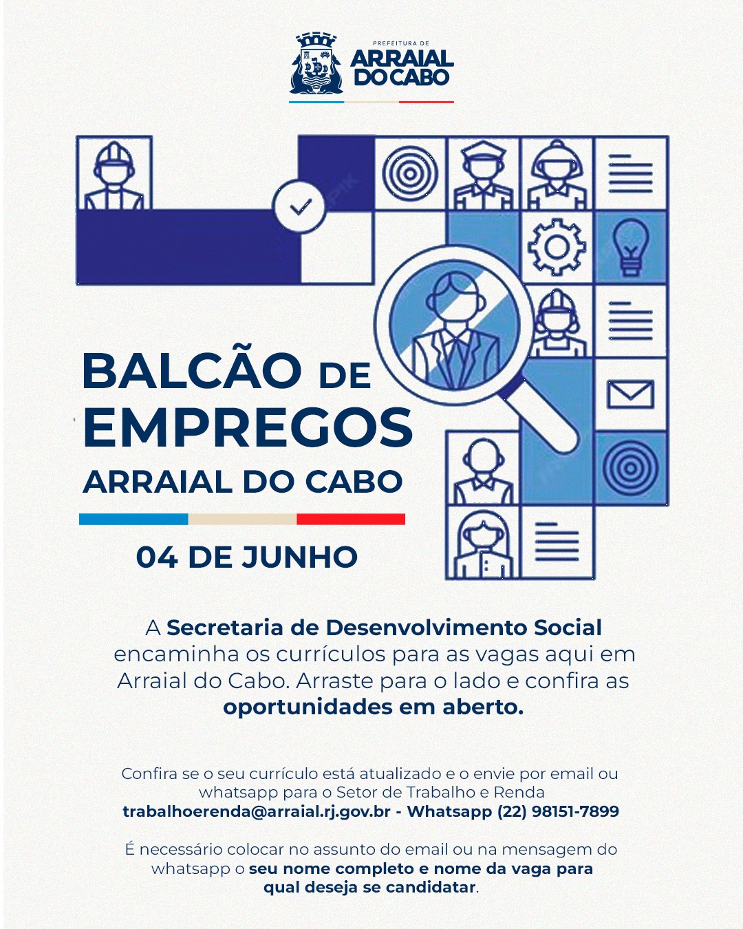 Balcão de Empregos de Arraial do Cabo divulga novas oportunidades de trabalho nesta semana