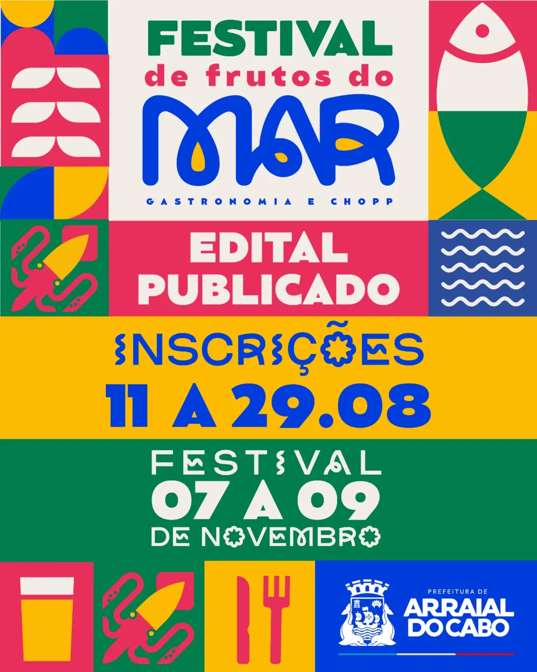 Edital aberto para expositores no Festival de Frutos do Mar de Arraial do Cabo