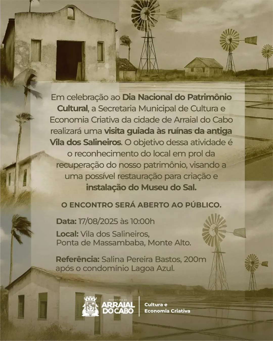 Arraial do Cabo celebra o Dia Nacional do Patrimônio Cultural com visita guiada à antiga Vila dos Salineiros