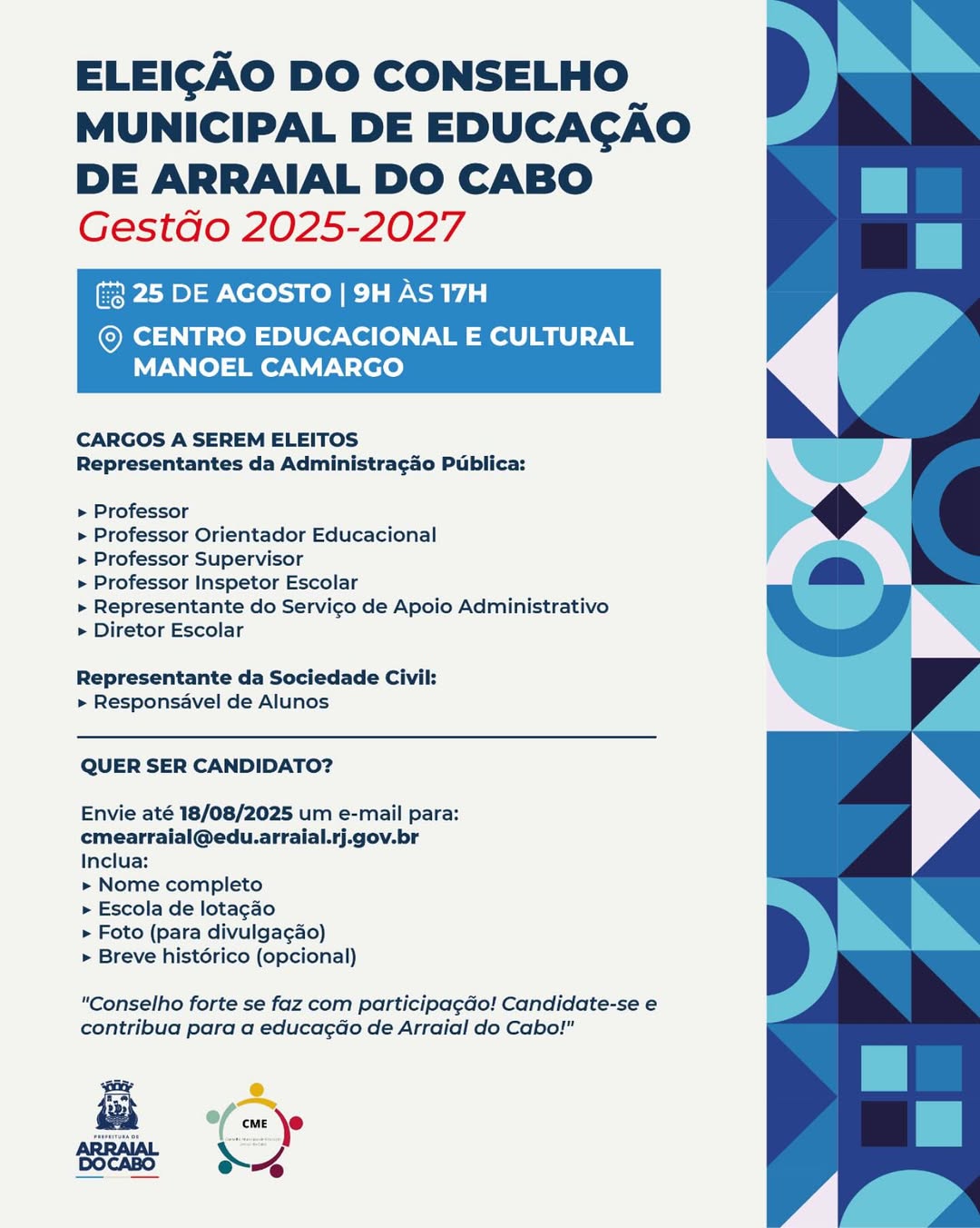 Eleição do Conselho Municipal de Educação acontece na próxima segunda(25)