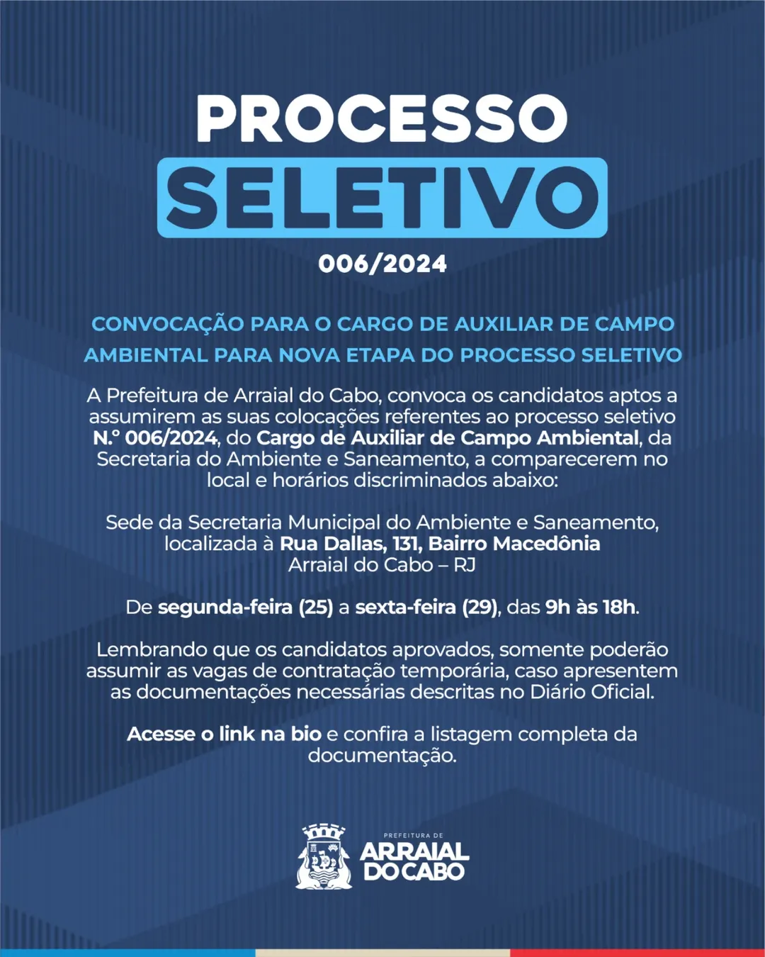 SÉTIMA CONVOCAÇÃO – CARGO DE AUXILIAR DE CAMPO AMBIENTAL