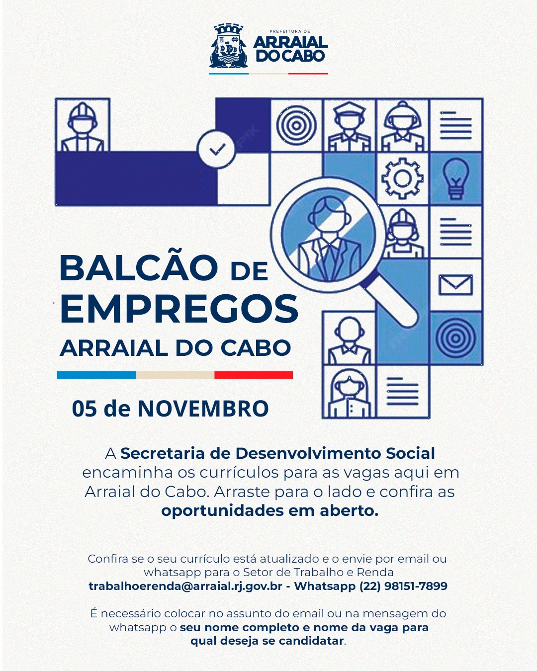 Prefeitura de Arraial do Cabo anuncia novas vagas de emprego no município