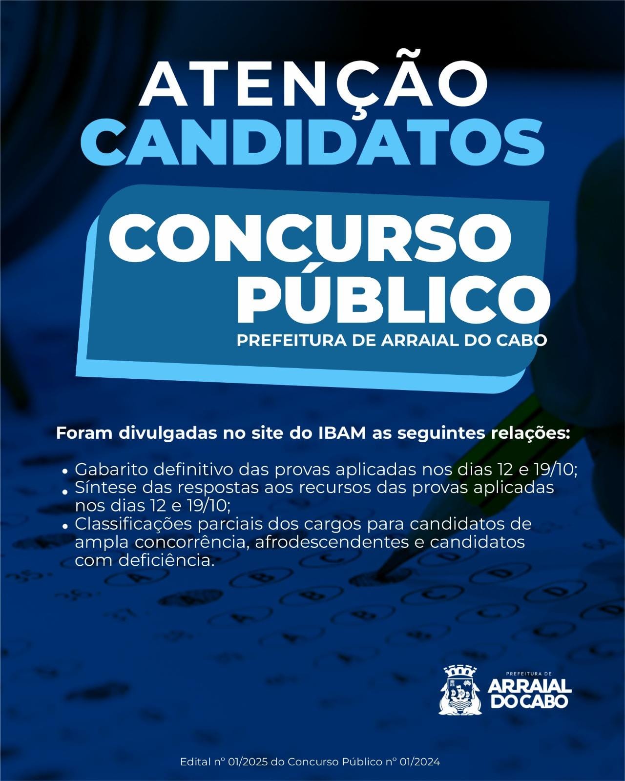 Prefeitura de Arraial do Cabo informa: IBAM divulga resultado preliminar do concurso público de Arraial do Cabo